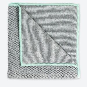 Norwex Diamond Weave Kitchen Towel and Cloth Set Graphite w Sea Mist Trim